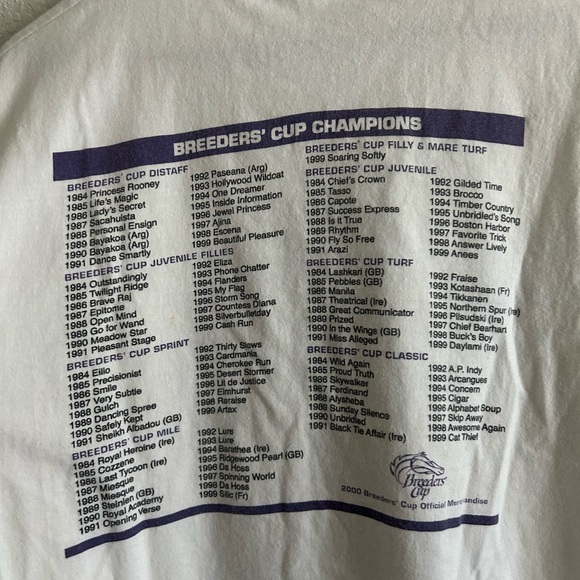 Vintage 2000 Churchill Downs Breeders Cup Champions Horse Racing White Tee Sz XL - Picture 5 of 8